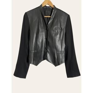 Alexander Wang Black Leather Mixed Media Button Front Blazer Jacket Size 4